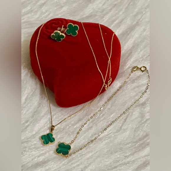 18k Solid Gold Clover 3-1 Set - Green - Picture 1 of 10